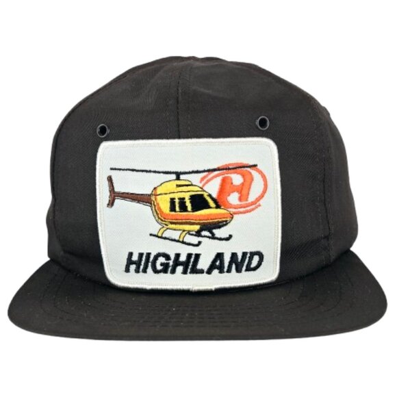 Vintage 70s 80s HIGHLAND HELICOPTERS Trucker Hat Classic Cap Aviation AB BC West - Picture 1 of 12